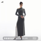 年末福利 RIP THE TIE 优雅高智感连衣裙斜肩蕾丝拼接弹力长裙