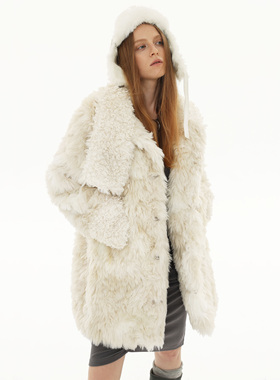 RIPTHETIE冬季加厚中长款毛绒环保皮草外套立领保暖休闲时髦百搭