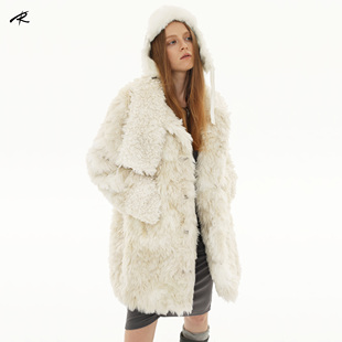RIPTHETIE冬季 毛绒环保皮草外套立领保暖休闲时髦百搭 加厚中长款