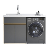 太空铝阳台洗衣机柜组合r定制滚筒洗衣池台面带搓板一体洗衣机柜