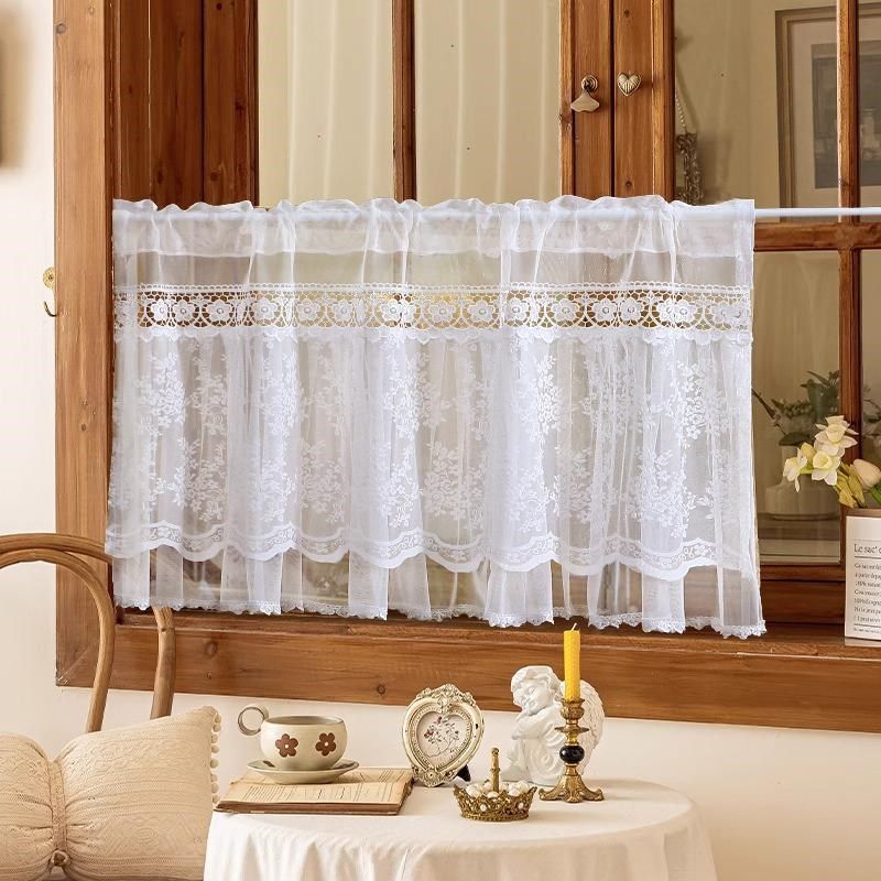 2025新款美式复古蕾丝s纱帘魔术贴半帘隔断帘卧室遮挡帘半透纱帘,居家布艺,成品窗帘,淘宝优惠券,粉丝福利购,淘宝优惠卷