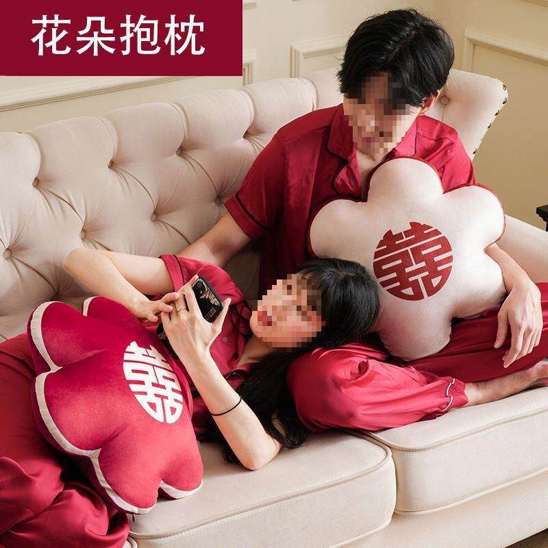 喜婚字结婚抱枕一对AL100095花朵枕庆房靠红色装饰床上客厅婚沙发