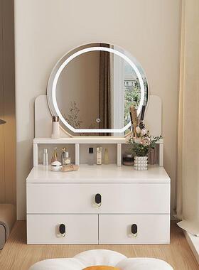 202年新款飘窗梳5台卧室简约化迷MKP你妆妆台矮款白色圆镜储物柜