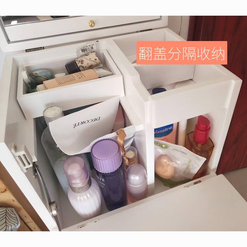 K8实木梳妆台卧室小户型迷你翻盖简易化妆桌收纳柜一体化妆台多功