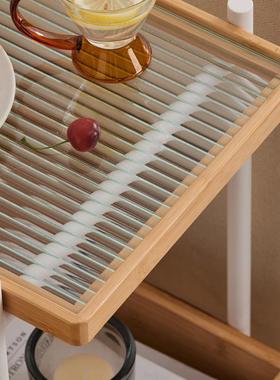 边几小推车日沙玻NEL璃藤编实木发柜可移动茶几置物式边架阳台小