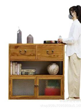 复古老壶榆木餐柜靠储物39555边柜民宿酒店落地展示玻璃墙茶具茶