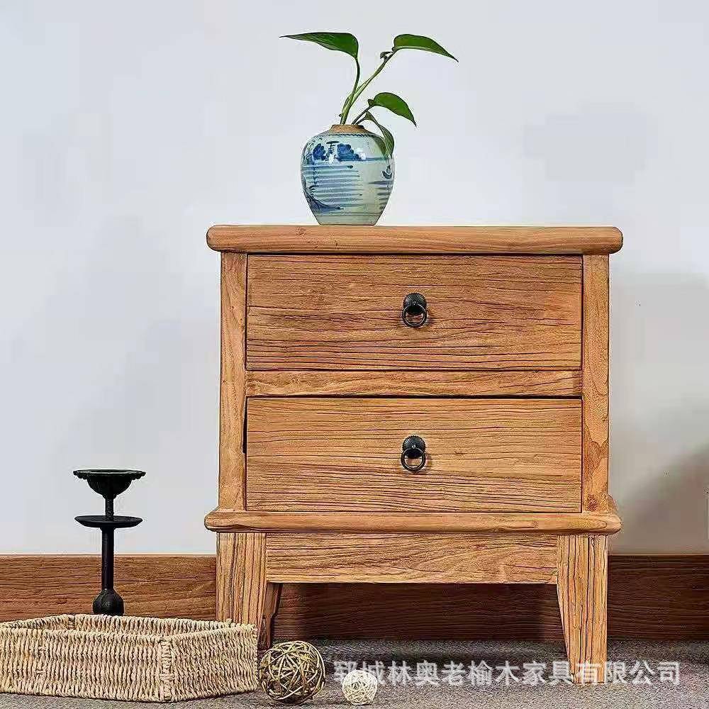 老木床头化柜古仿客厅卧榆室沙发53349旁收纳柜风纹理小斗柜实木