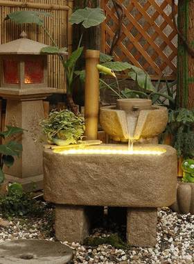 日式竹子流水摆泉客厅装饰件品室内庭院景观假山喷6602水风轮