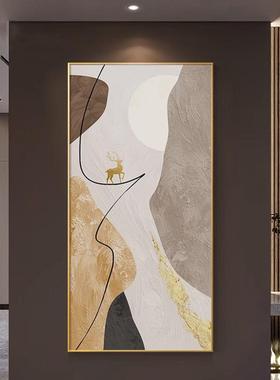 轻画奢地风抽象玄ET-34080关装饰山间福鹿客厅沙落发挂画竖版走廊