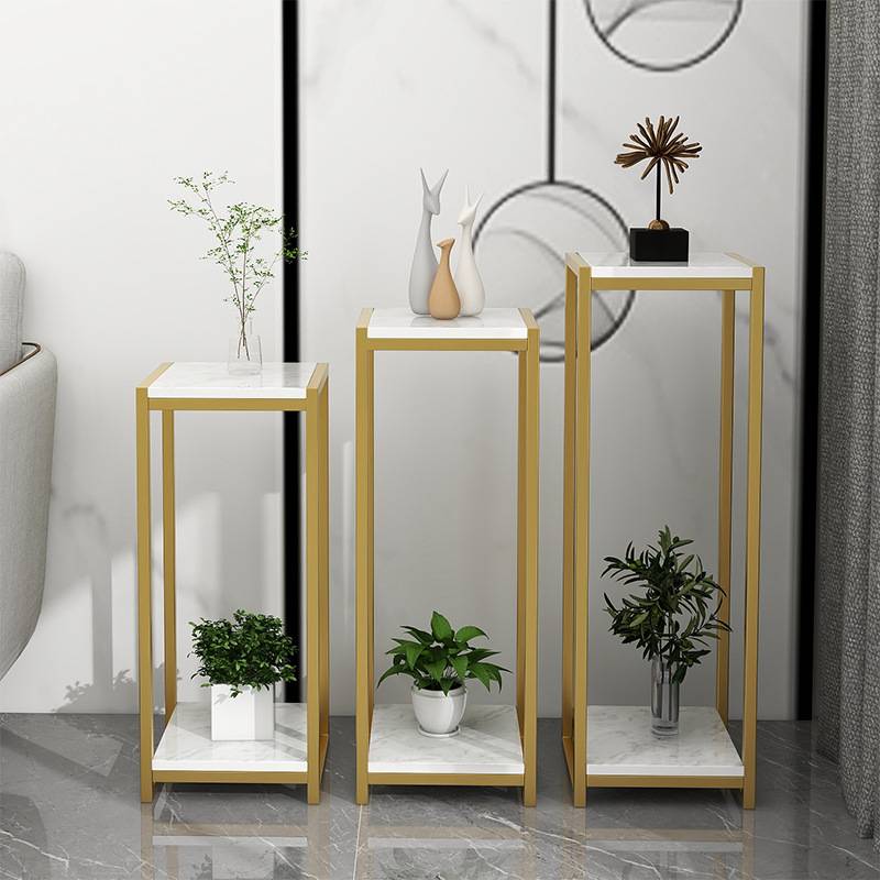 花几花架欧式阳台轻奢铁艺落地摆件客厅风大理石旁边花架电视柜子