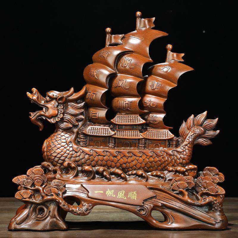 一帆风顺帆船摆件工龙船沙金板艺品家居客厅电视柜公办室老无品牌