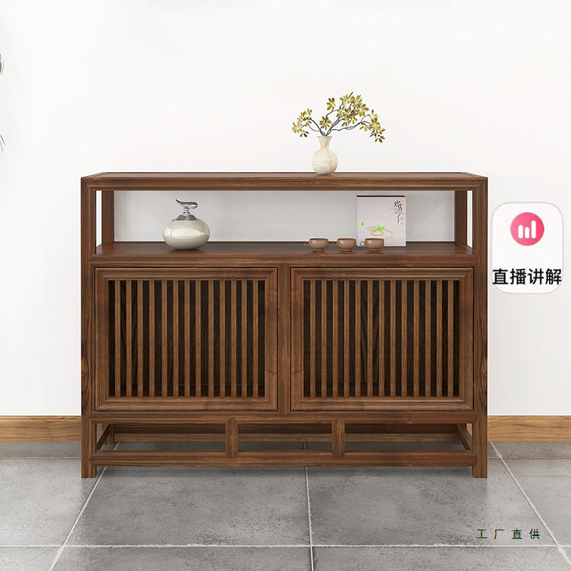 新中式餐边柜实木茶水柜客厅靠墙储物柜茶室置物架矮柜玄关柜边柜
