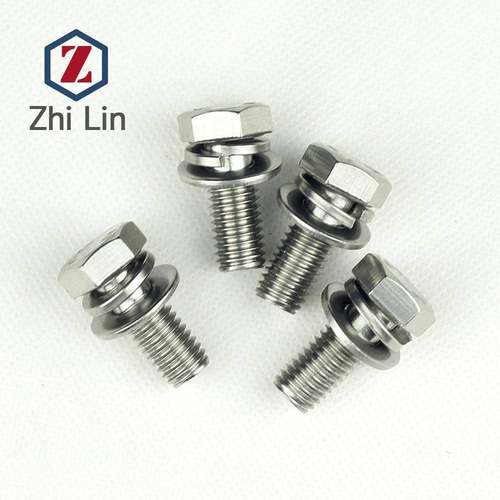 组M8不锈六304切VLJ边平脑外角三合钢螺栓平垫弹垫螺丝套索GB9074