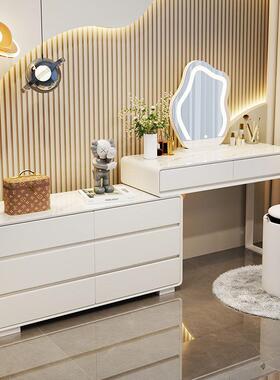 妆实木岩板奶油风梳台现简约化妆台UON一体床收纳柜代桌卧室头梳