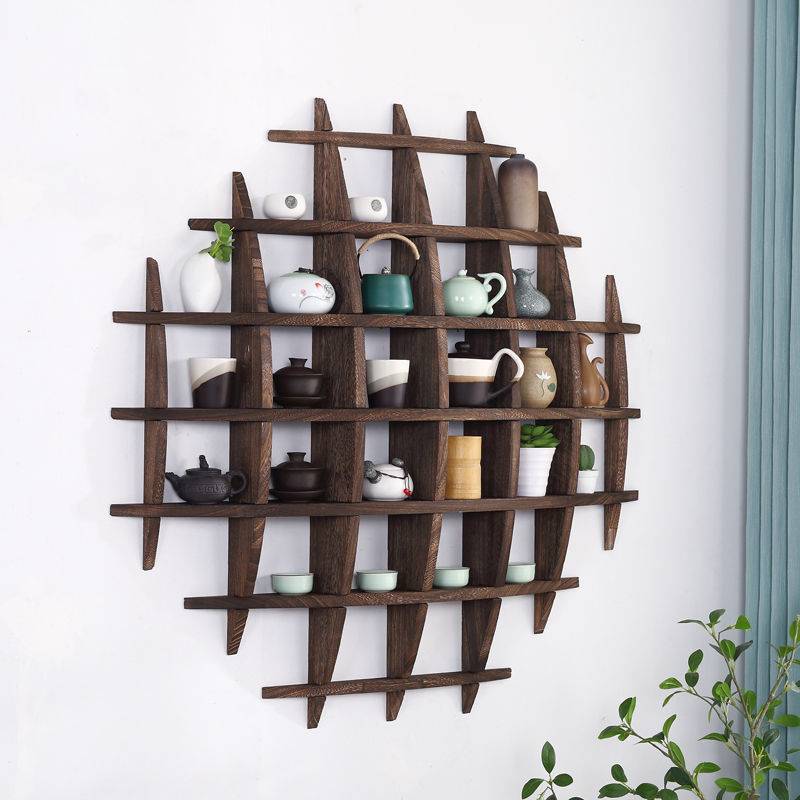 博古架 挂墙 多宝阁 实木中式 茶架 壁挂式 置物架墙上 壁赵之周
