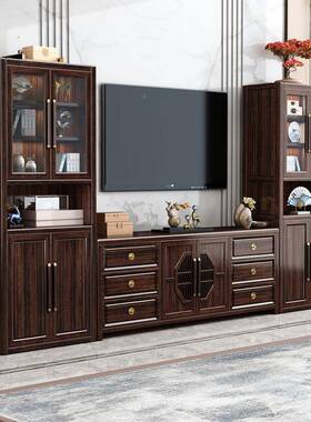 新中式木茶几电厅视柜GSU户紫金檀木现代简约客小型收纳实高柜组