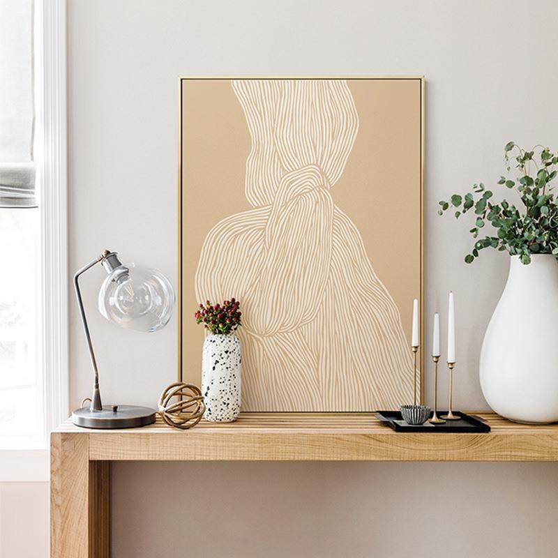 流淌象式现代极简线条装饰画日原木风客厅QX202204挂画奶卧油风室