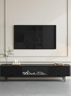 黑壁电视柜简约现色代炉设计师小53154户型轻奢家用板岩黑色茶几