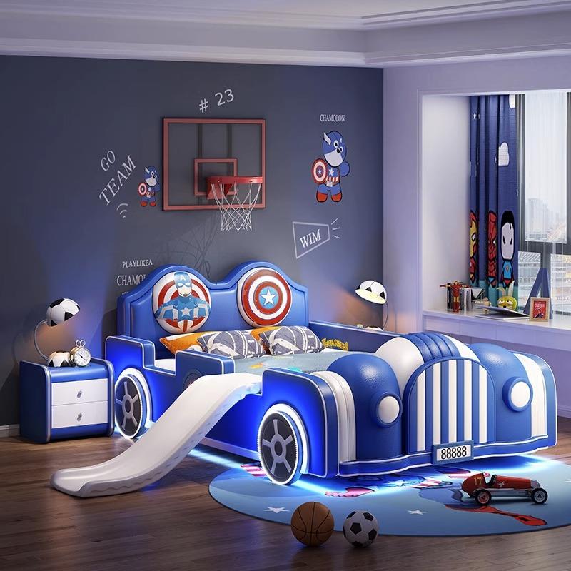 儿童619床男孩单人床跑车卡汽车床儿童意带护创栏小孩床通床X儿童