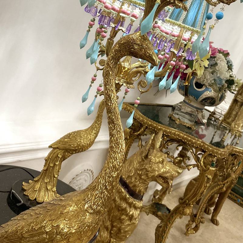 法式全铜孔雀落地灯欧式复古别墅客厅样板间大堂装饰摆件立式灯具