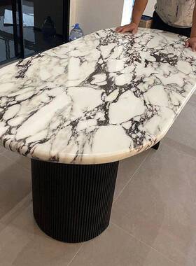法式大理石RXJ餐奶桌油风全底大理板石餐托桌复古椭圆形饭桌餐桌
