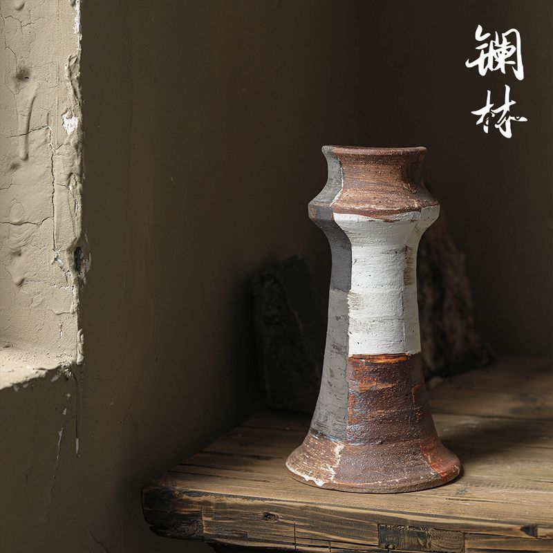 复古圆球形新中式陶瓷花瓶手工绘画怀旧粗陶室内摆件书柜插花装饰图片