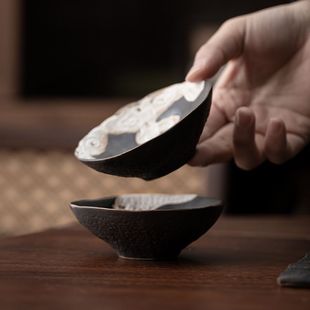 侘寂风祥龙杯国风手工粗陶茶杯茶碗小号主人杯单杯功夫茶具品茗杯