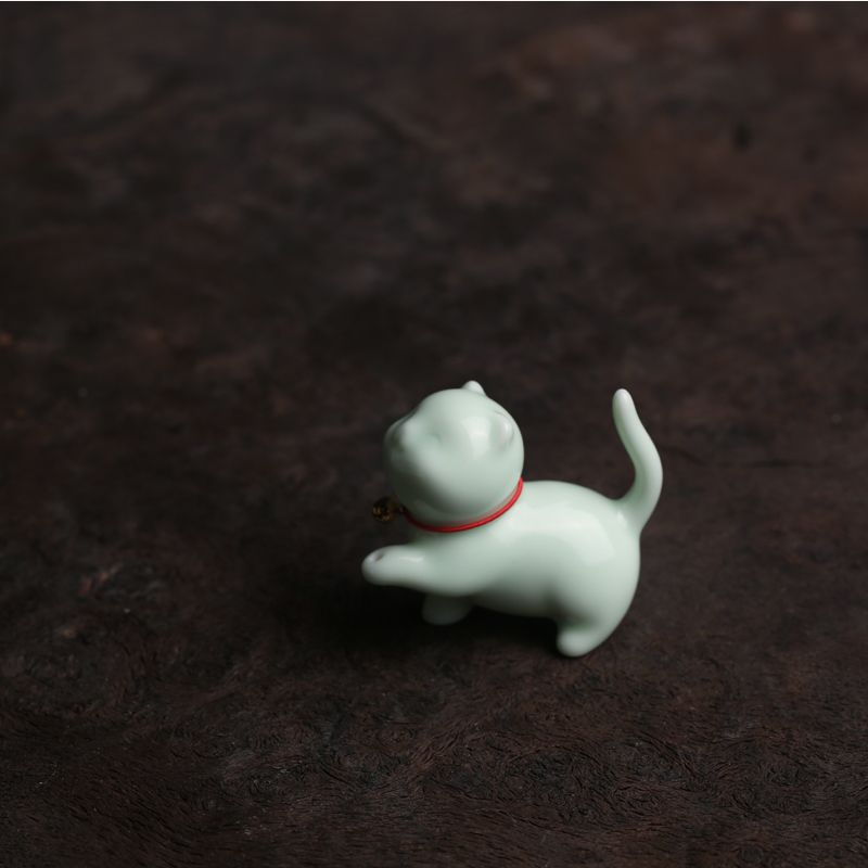 梅子青 小猫香插香座陶瓷插香线香香台小摆件摆设茶宠茶玩茶具配