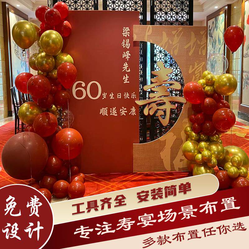 速发寿宴背景墙布置套装适用于60岁大寿场景装饰+屏幕两侧祝寿布