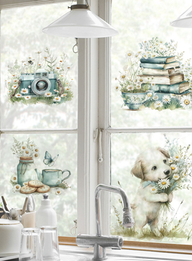 速发小清新蓝色墙朵户物墙贴纸自粘花纸遮丑挡洞瓷砖玻璃窗植房门