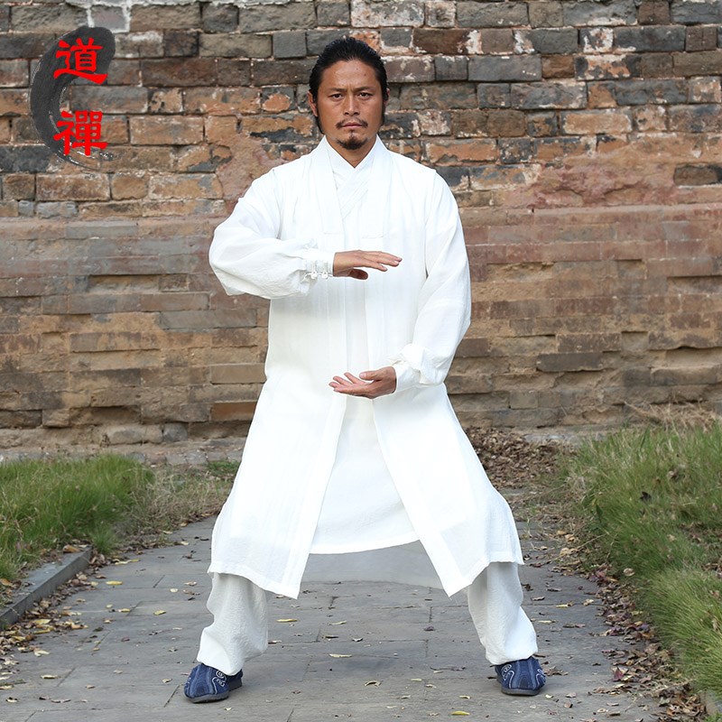 速发太件服中长款三道套男武当亚麻练功服武术表演服套装极士服道