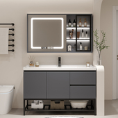 奶油风陶瓷d一体盆浴室柜化妆室实木洗漱台智能洗手台洗脸盆柜组