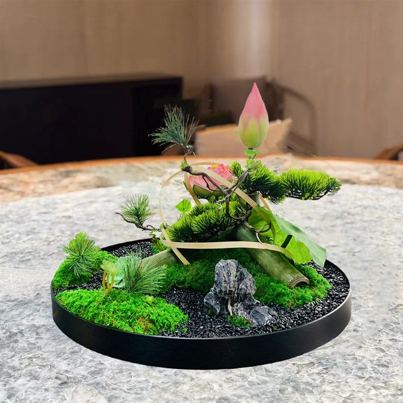 酒店会所餐桌中间摆件新中式荷花摆设F圆桌转盘中心景观餐桌花假,家居饰品,餐桌花艺,淘宝优惠券,粉丝福利购,淘宝优惠卷