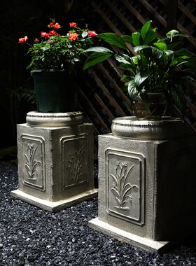 落地摆件c仿石墩人造石柱户外造景新中式庭院花园盆景底座阳台花