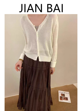 日系慵懒风棕色半身裙 春夏百搭显瘦蛋糕裙大摆长裙