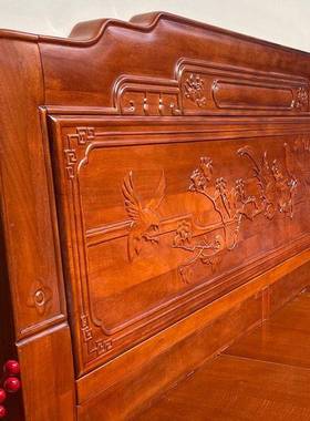 新花款全实木卧榫卯床1.8古米双人主婚床金梨木仿雕花1.5米222224