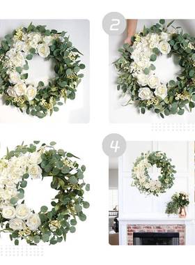 2025新爆款春夏装藤圈尤加利白款玫CJZ瑰饰桉树花环藤条花