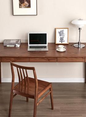 北黑胡桃美木全实HVW木书桌简约式樱日桃木学办公电脑桌线盒儿童