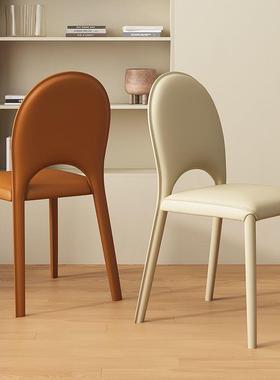 奶家油风餐椅用意极简酒餐桌凳式子靠背店设计师样板间马GYJ鞍皮