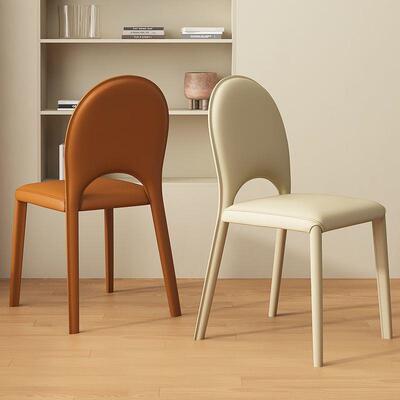 奶家油风餐椅用意极简酒餐桌凳式子靠背店设计师样板间马GYJ鞍皮