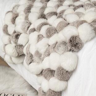 猫感兔毛球搭毯撸加厚盖毯现简约样板间床旗酒MBF店宿沙床尾民巾