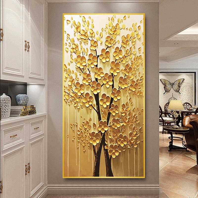现代简约入户玄关装饰画欧式走廊过道发财树挂画招财风水烤瓷壁画图片