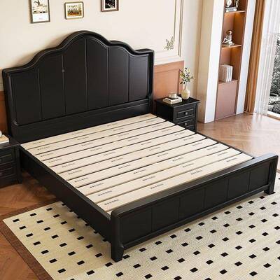美式婚古风黑色木主实卧1.5米双床人床现代简约复古1AOI.8米储物