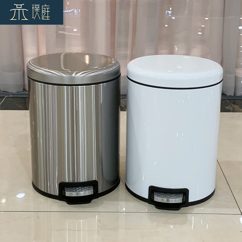 轻奢脚踏式垃圾桶家用客厅带盖厨房卧室卫生间大容量圆形不锈钢筒
