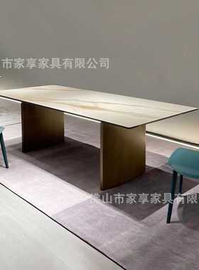 意式极简德利丰岩板餐桌长方形家用轻奢高端纯黑色简约现代小户型