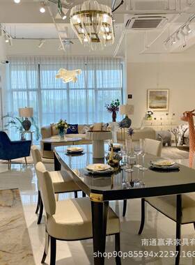 美式轻奢实木餐桌椅组合欧式黑色6人餐台8饭桌现代简约小户型家具