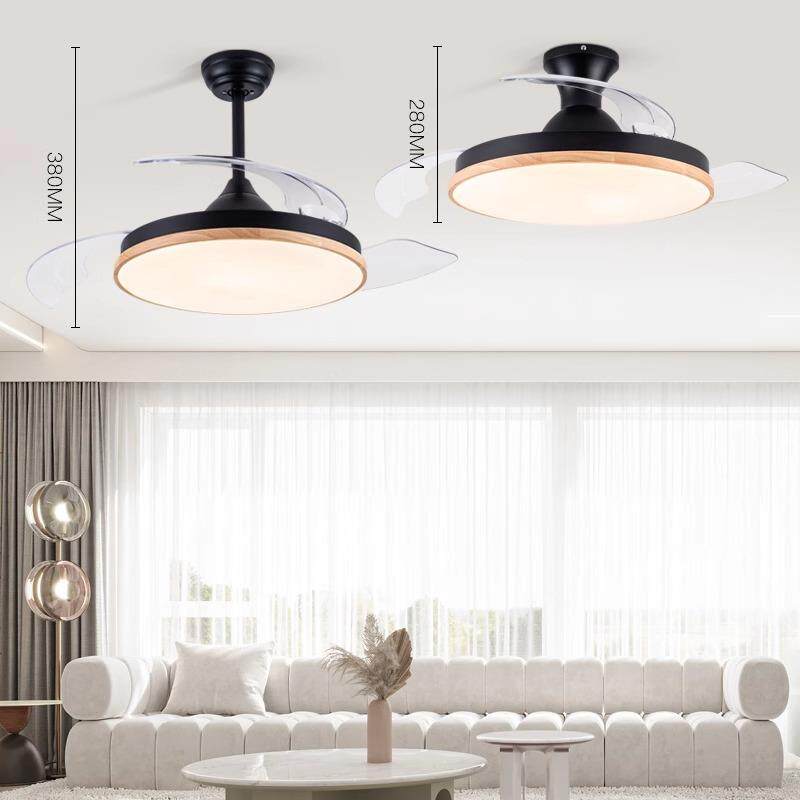 风扇灯原木无品牌/复古吸顶厅客厅家餐用电扇灯超薄卧室一体隐风