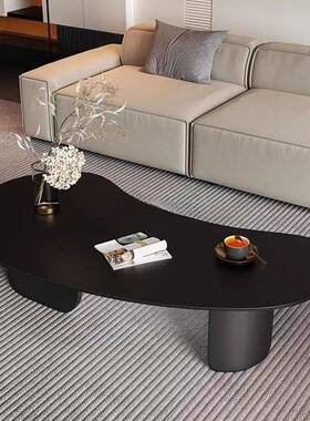 意式黑色岩板茶几现代客厅轻奢小户型腰果边几创意异形家用小茶桌