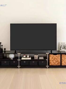 中古风落地黑色电视柜客厅储物收纳架客厅日式组合柜置物靠墙矮柜