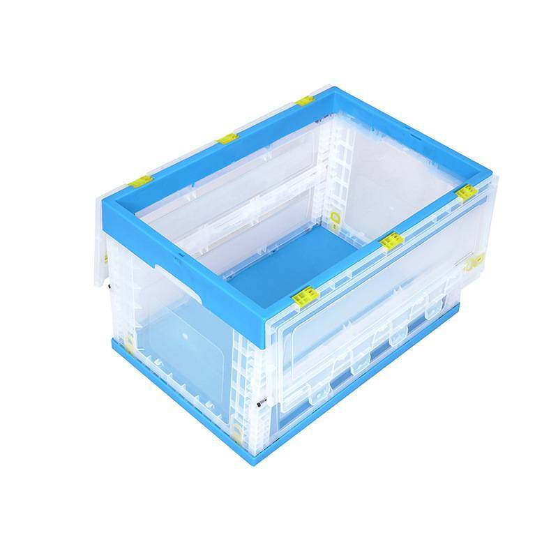 汽车后备箱折叠储物箱 车载玩具收纳塑料箱 蓝色带盖塑胶折叠箱子